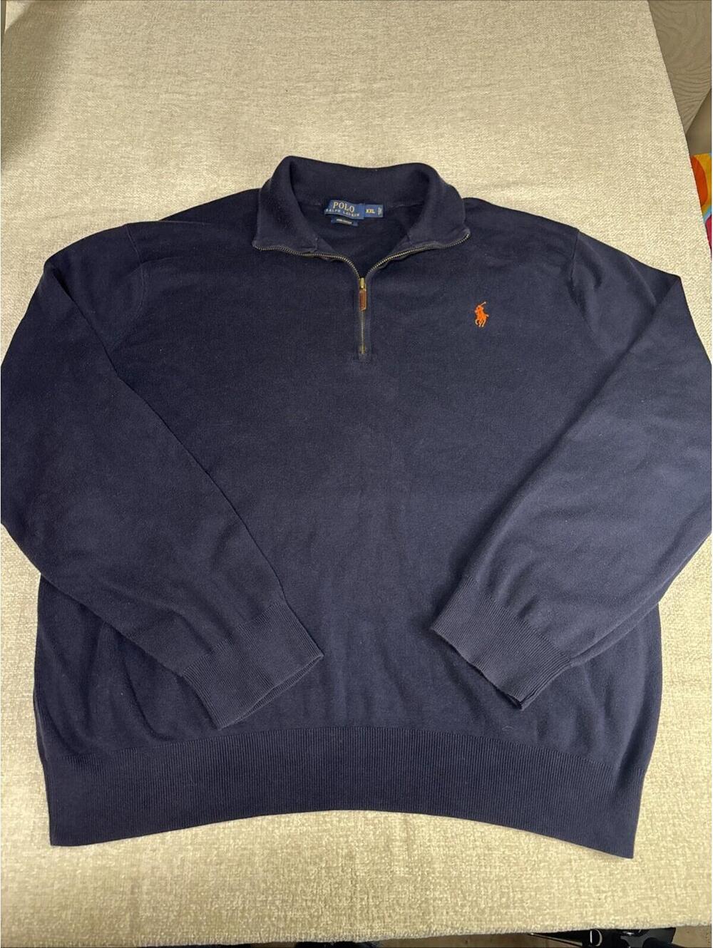 Ralph Lauren Men's Polo Pullover Quarter Zip Sweater Size XXL Navy Blue Orange